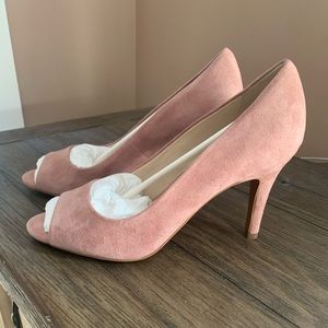 Cole Hahn open toe heels. Pink suede. Size 8